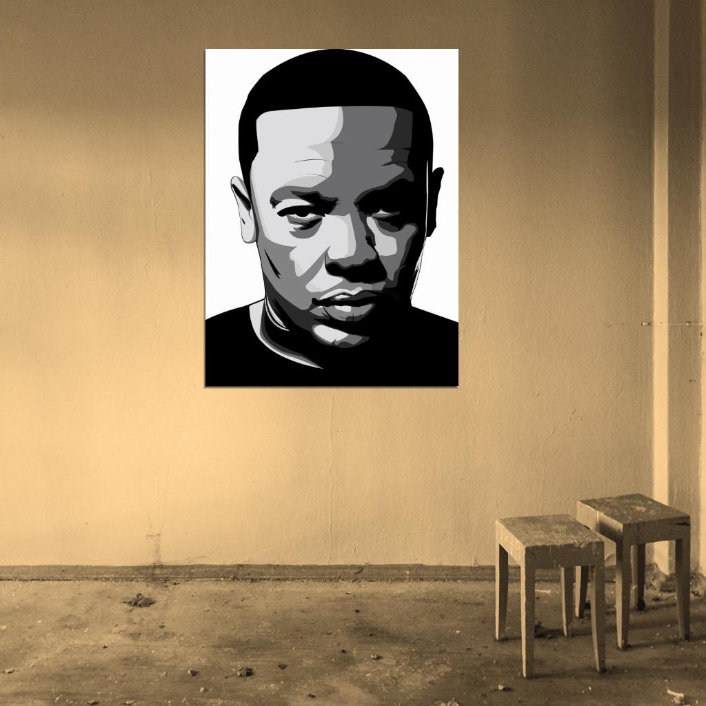 Dr. Dre Amazing BW Portrait Art Gangsta Rap Music Wall Art Print Poster