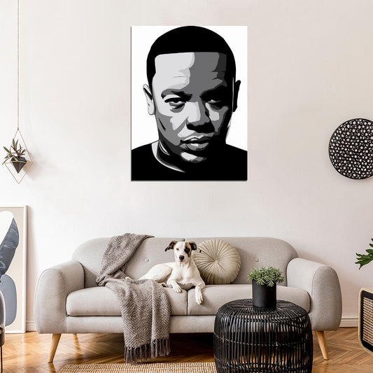 Dr. Dre Amazing BW Portrait Art Gangsta Rap Music Wall Art Print Poster