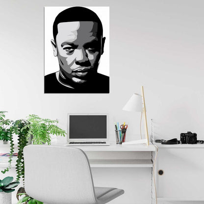 Dr. Dre Amazing BW Portrait Art Gangsta Rap Music Wall Art Print Poster
