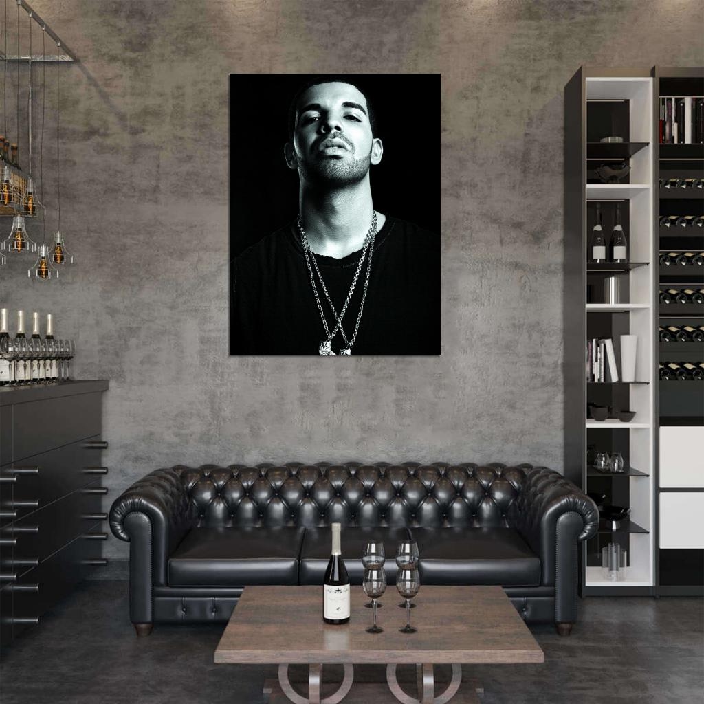 Drake Chains Awesome BW Portrait Handsome Rap Singer Wall Art Print Poster