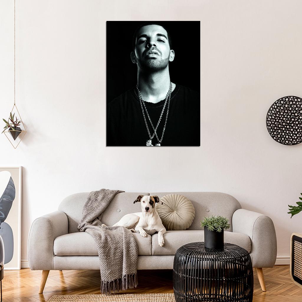 Drake Chains Awesome BW Portrait Handsome Rap Singer Wall Art Print Poster