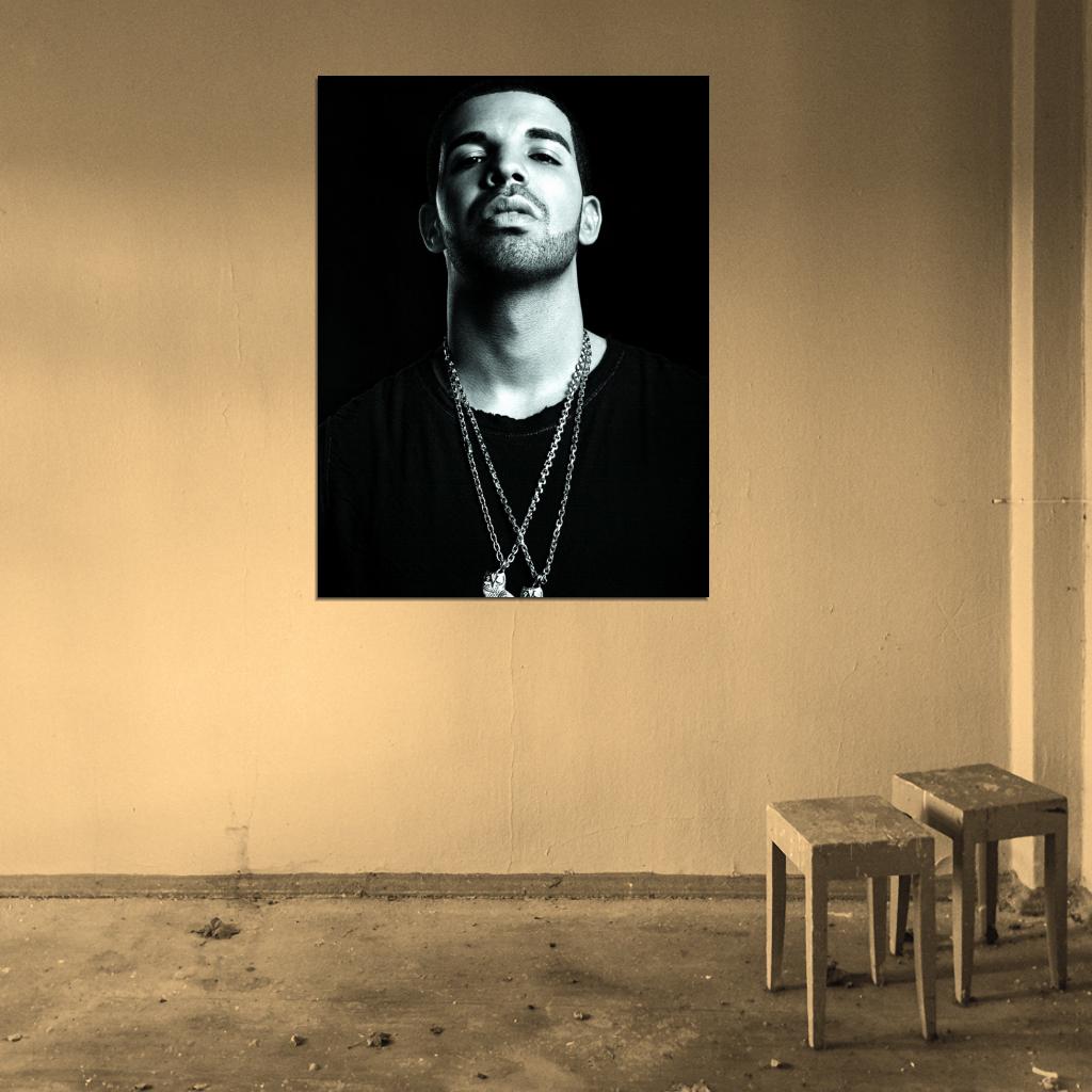 Drake Chains Awesome BW Portrait Handsome Rap Singer Wall Art Print Poster