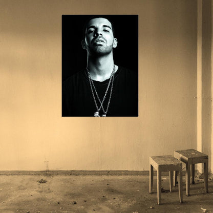 Drake Chains Awesome BW Portrait Handsome Rap Singer Wall Art Print Poster