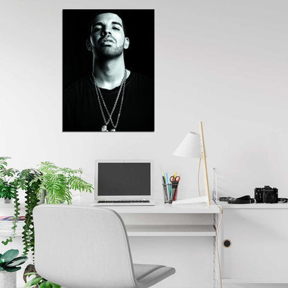 Drake Chains Awesome BW Portrait Handsome Rap Singer Wall Art Print Poster