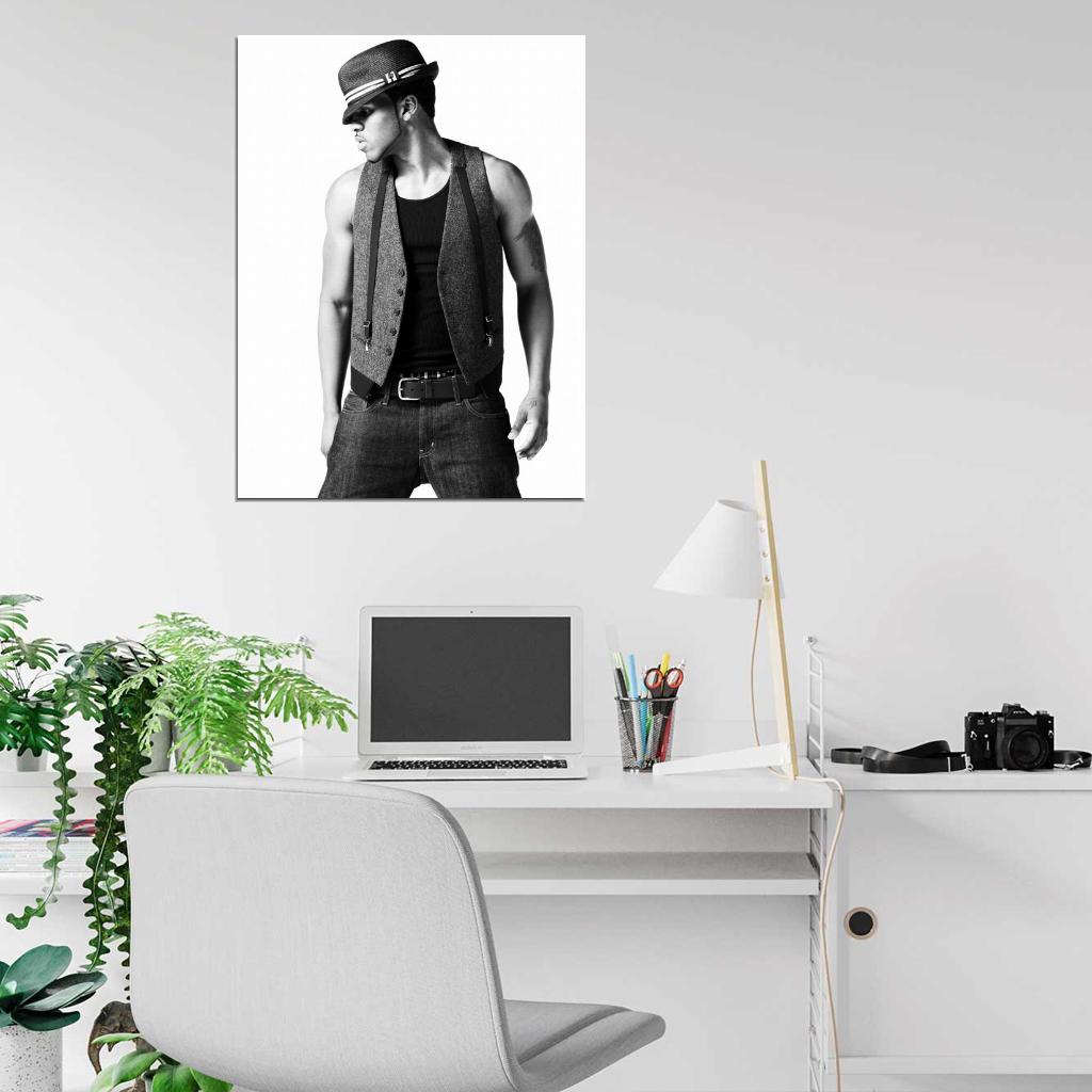 Jason Derulo BW Vest Hat Hot Sexy Awesome Handsome Wall Art Print Poster