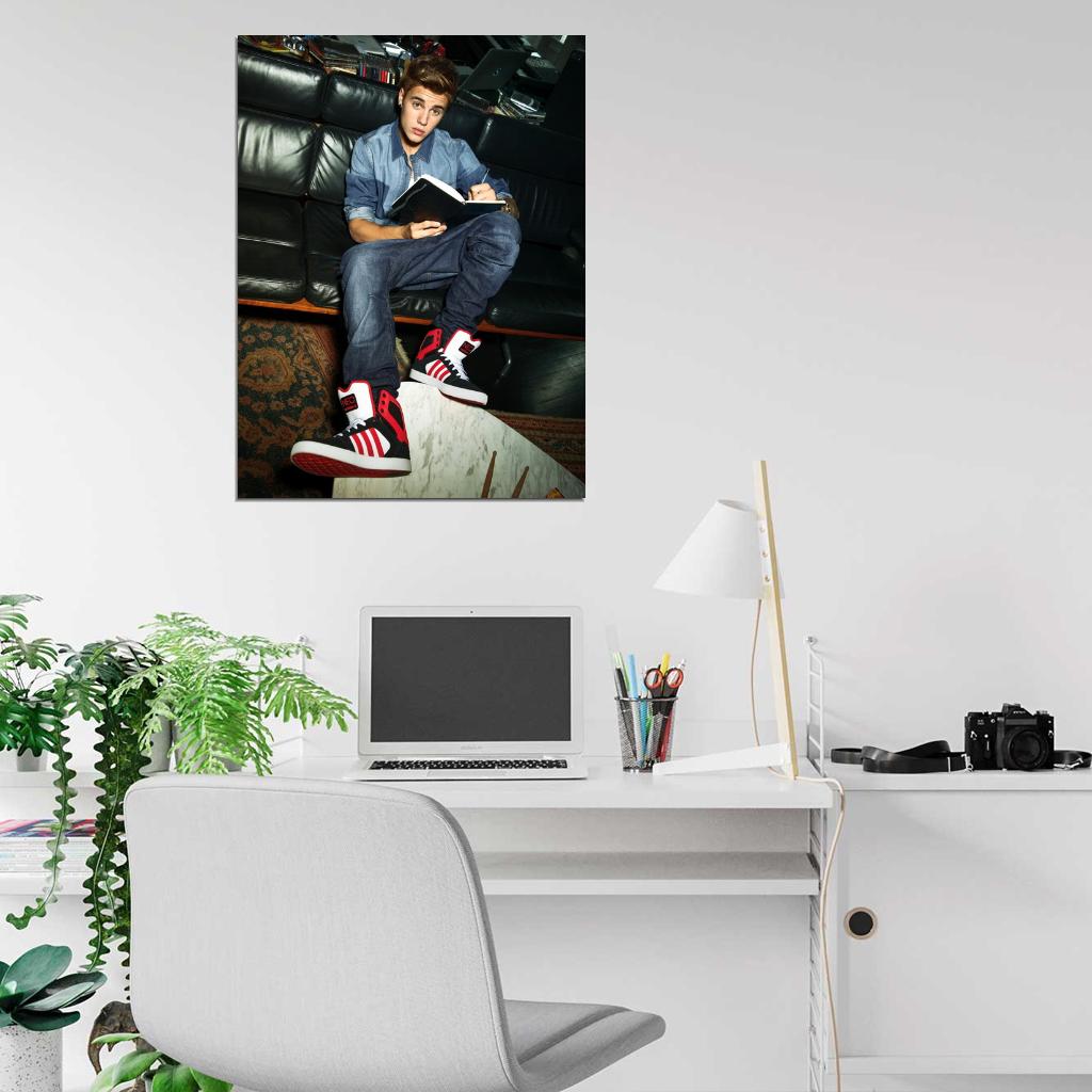Justin Bieber Book Sneakers Sofa Handsome Music Singer Wall Art Print Poster