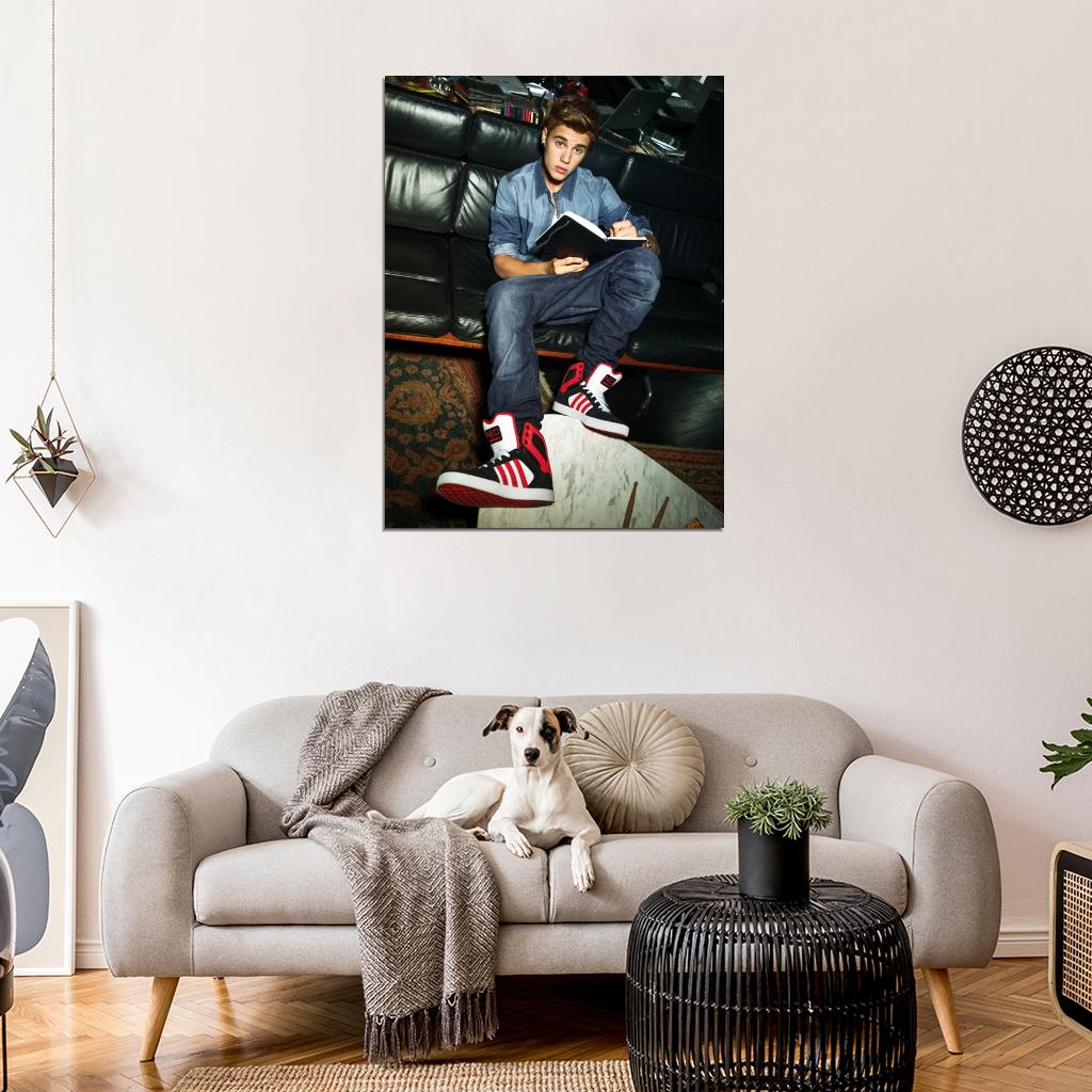 Justin Bieber Book Sneakers Sofa Handsome Music Singer Wall Art Print Poster