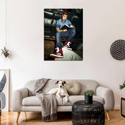 Justin Bieber Book Sneakers Sofa Handsome Music Singer Wall Art Print Poster