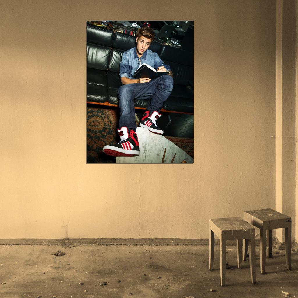 Justin Bieber Book Sneakers Sofa Handsome Music Singer Wall Art Print Poster
