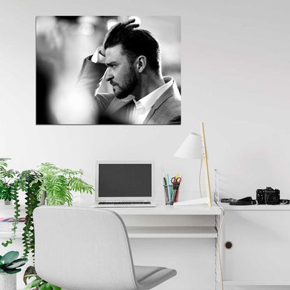 Justin Timberlake Beard Awesome BW Portrait Handsome Wall Art Print Poster