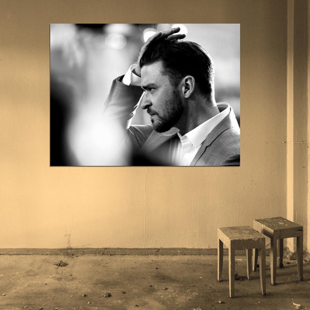 Justin Timberlake Beard Awesome BW Portrait Handsome Wall Art Print Poster
