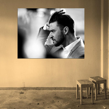Justin Timberlake Beard Awesome BW Portrait Handsome Wall Art Print Poster