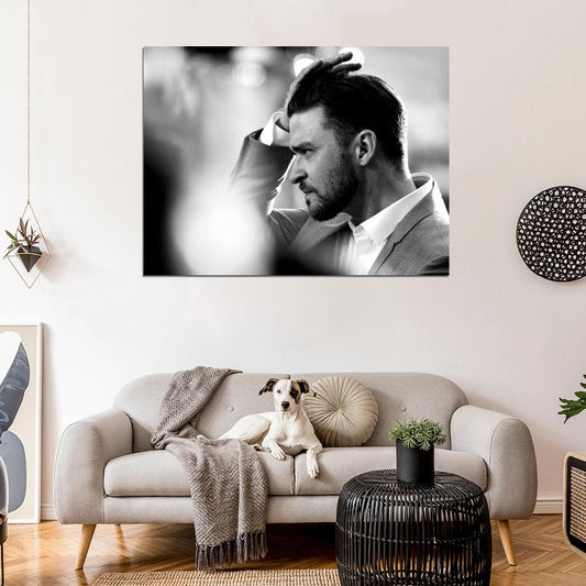 Justin Timberlake Beard Awesome BW Portrait Handsome Wall Art Print Poster