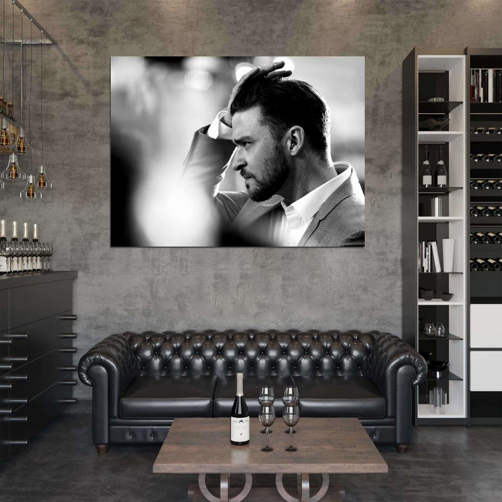 Justin Timberlake Beard Awesome BW Portrait Handsome Wall Art Print Poster