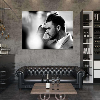 Justin Timberlake Beard Awesome BW Portrait Handsome Wall Art Print Poster