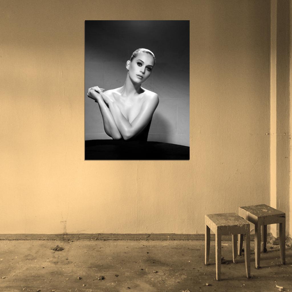 Katy Perry BW Portrait Topless Hot Sexy Seductive Wall Art Print Poster