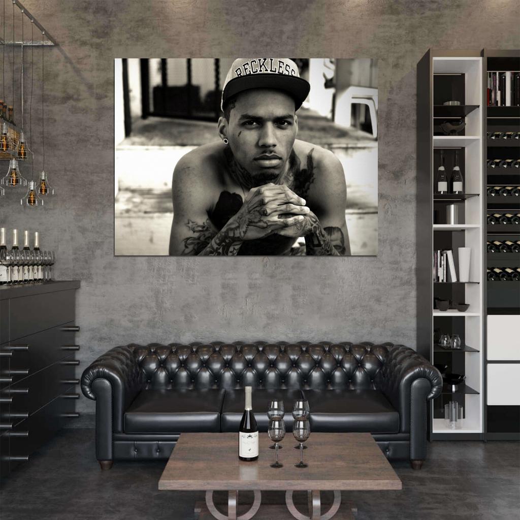Kid Ink Amazing BW Portrait Tattoos Cap Rap Singer Wall Art Print Poster