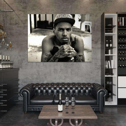 Kid Ink Amazing BW Portrait Tattoos Cap Rap Singer Wall Art Print Poster