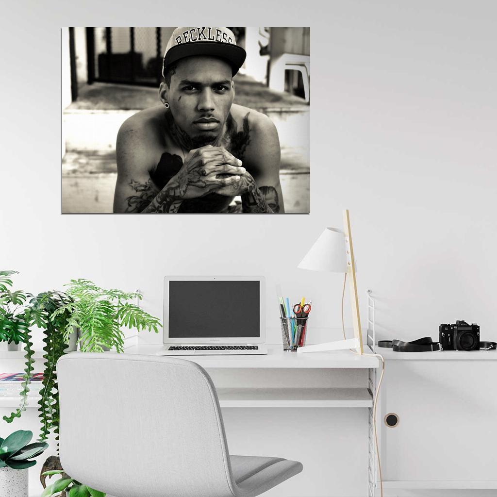 Kid Ink Amazing BW Portrait Tattoos Cap Rap Singer Wall Art Print Poster