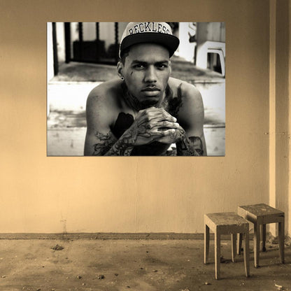 Kid Ink Amazing BW Portrait Tattoos Cap Rap Singer Wall Art Print Poster