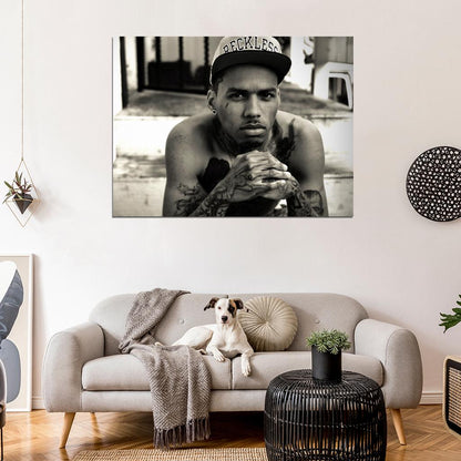 Kid Ink Amazing BW Portrait Tattoos Cap Rap Singer Wall Art Print Poster