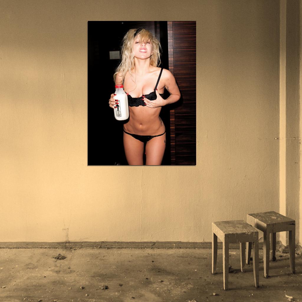 Lady Gaga Black Lace Lingerie Milk Red Nails Hot Sexy Wall Art Print Poster
