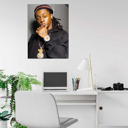 Lil Wayne Portrait Watch Ring Tattoos Hip Hop Singer Wall Art Print Poster