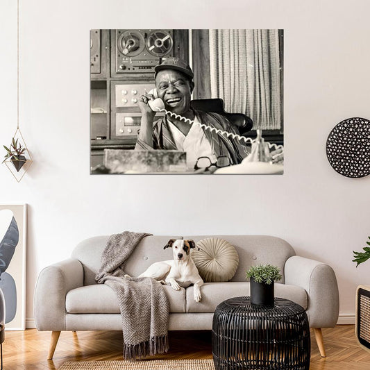 Louis Armstrong Laughing Retro Rare BW Music Singer Wall Art Print Poster