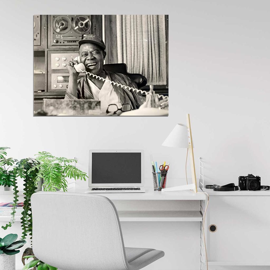 Louis Armstrong Laughing Retro Rare BW Music Singer Wall Art Print Poster