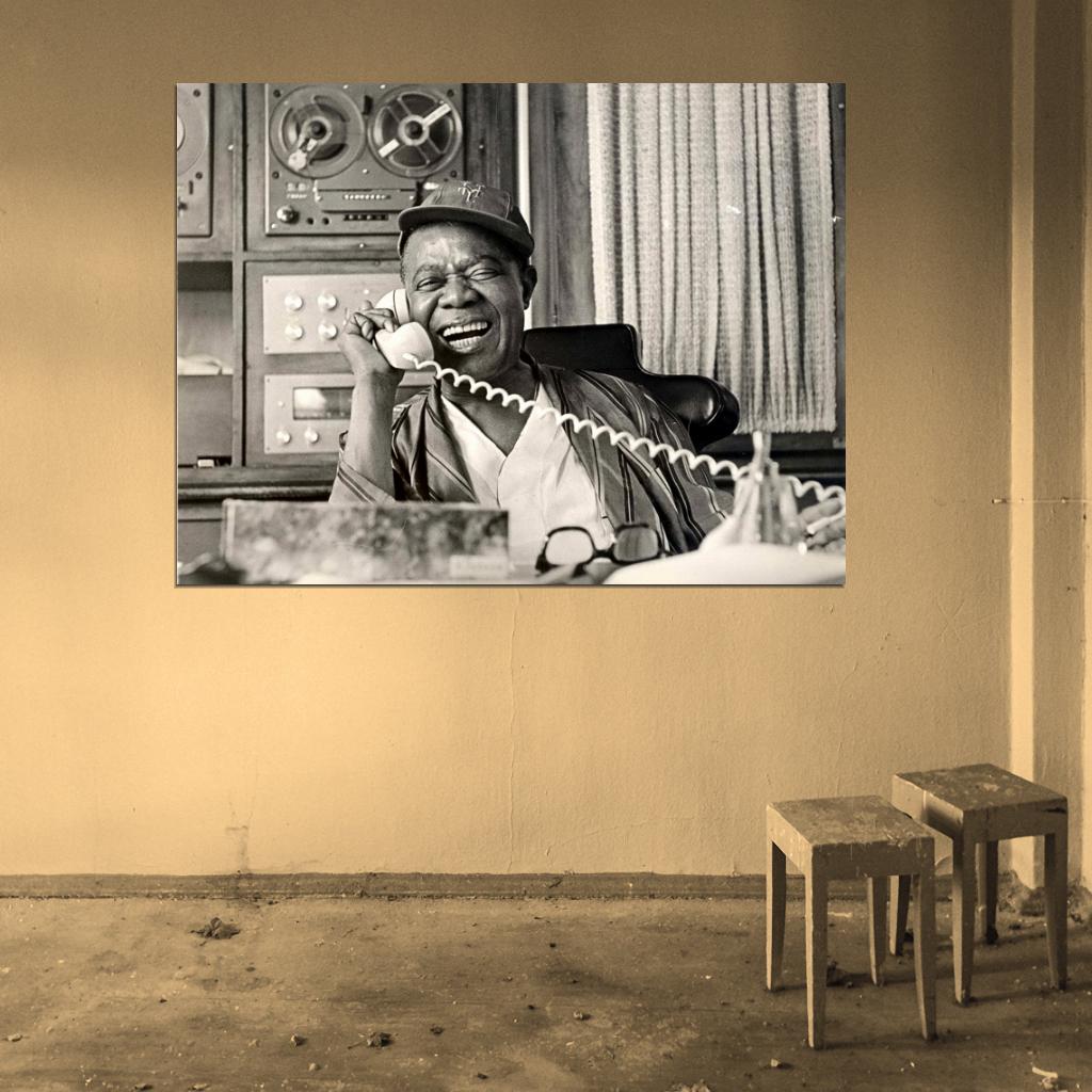 Louis Armstrong Laughing Retro Rare BW Music Singer Wall Art Print Poster