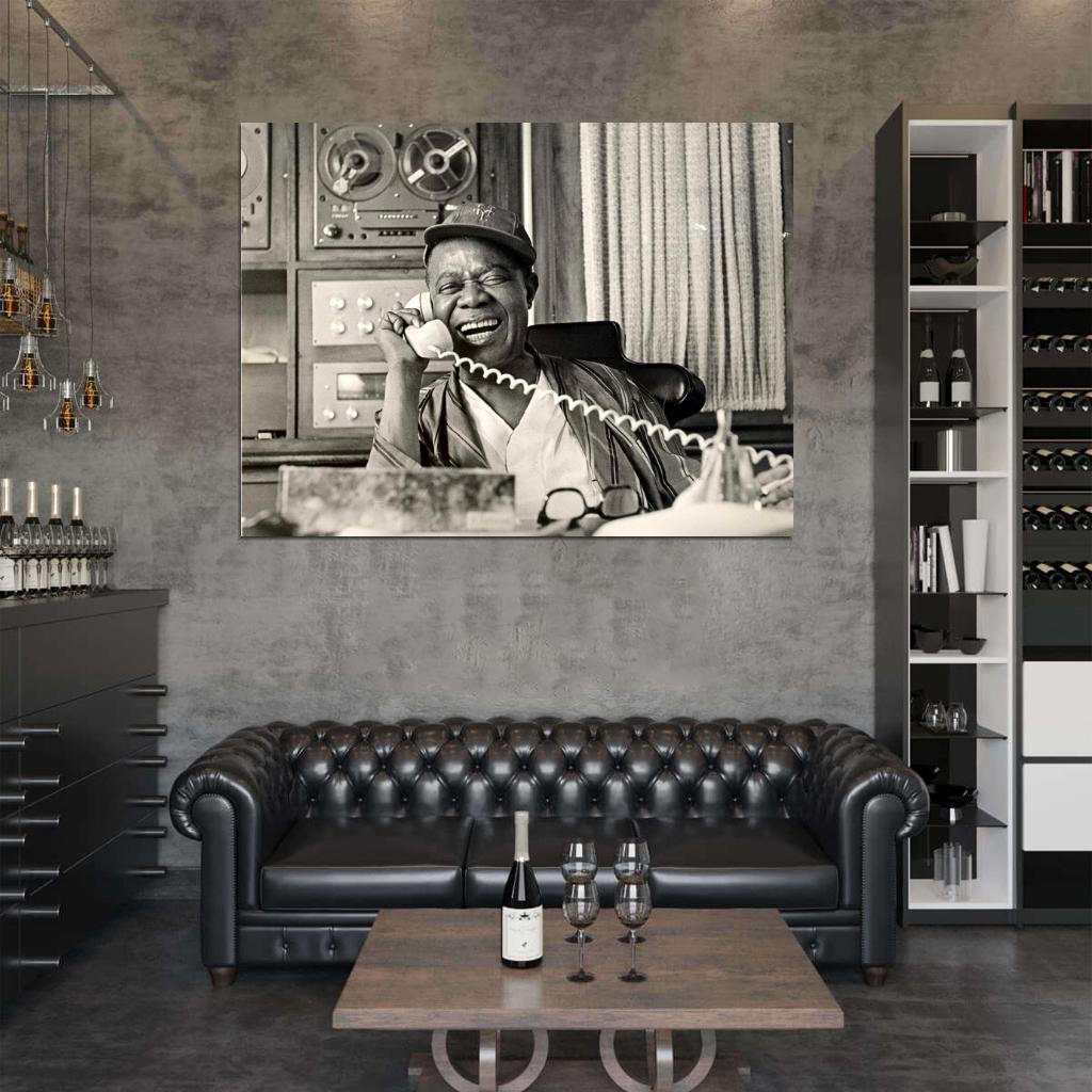 Louis Armstrong Laughing Retro Rare BW Music Singer Wall Art Print Poster