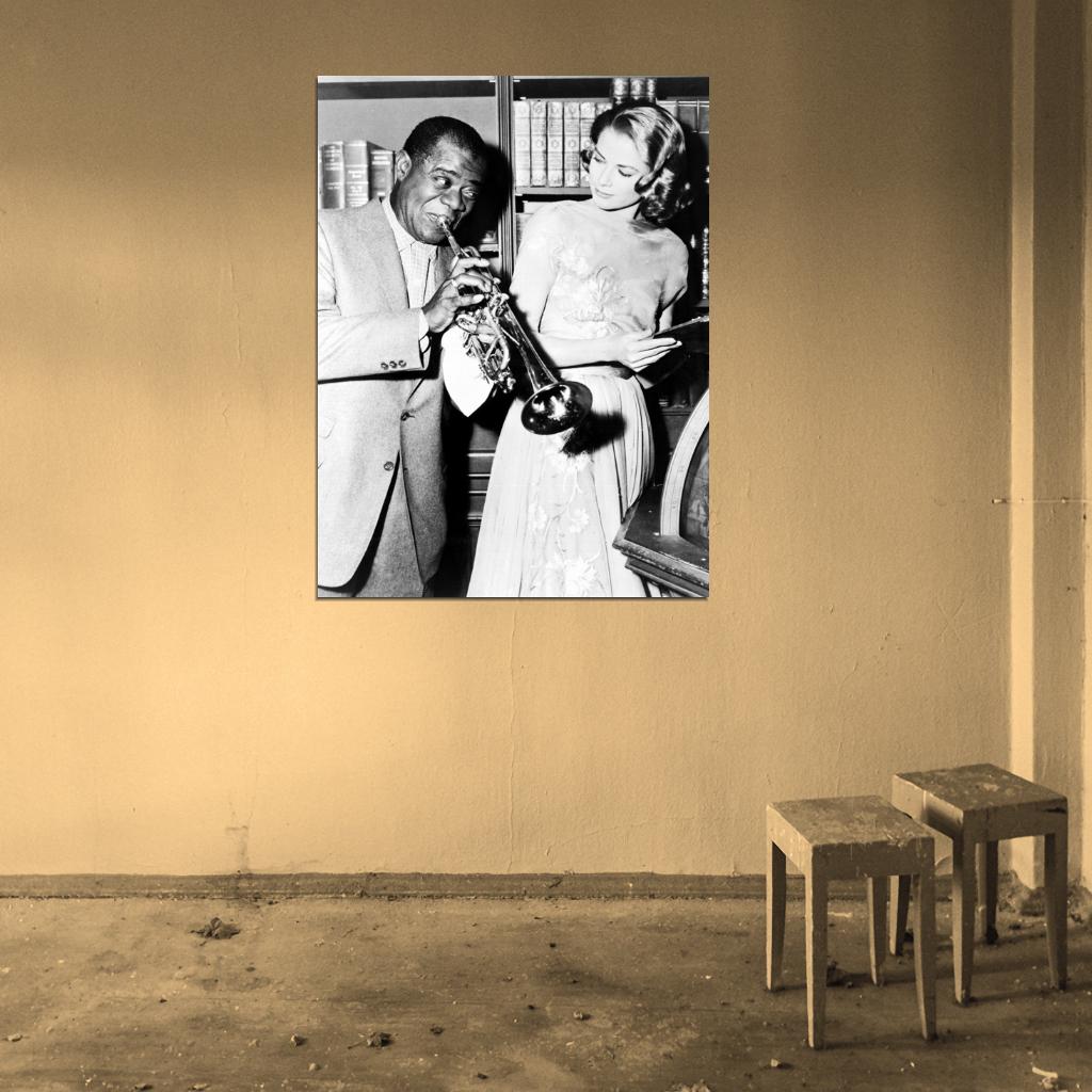 Louis Armstrong Grace Kelly Saxophone Retro Rare Wall Art Print Poster