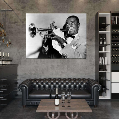 Louis Armstrong BW Portrait Saxophone Retro Singer Wall Art Print Poster
