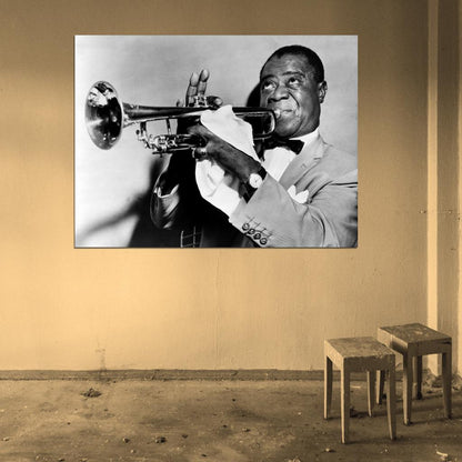 Louis Armstrong BW Portrait Saxophone Retro Singer Wall Art Print Poster
