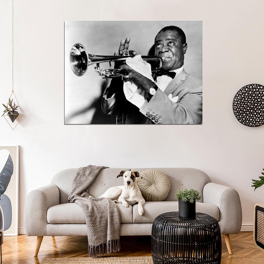 Louis Armstrong BW Portrait Saxophone Retro Singer Wall Art Print Poster
