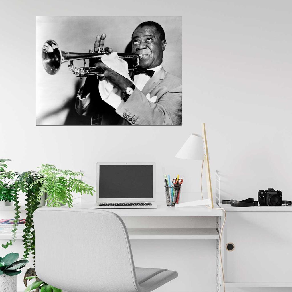 Louis Armstrong BW Portrait Saxophone Retro Singer Wall Art Print Poster