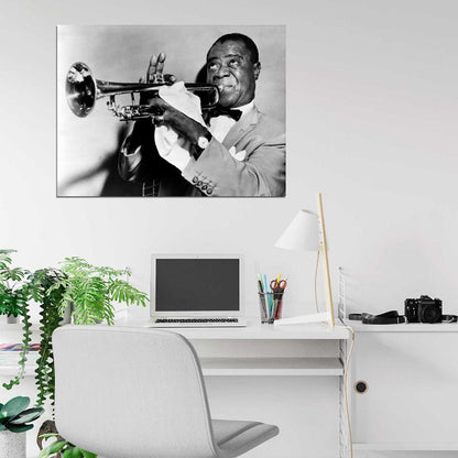 Louis Armstrong BW Portrait Saxophone Retro Singer Wall Art Print Poster
