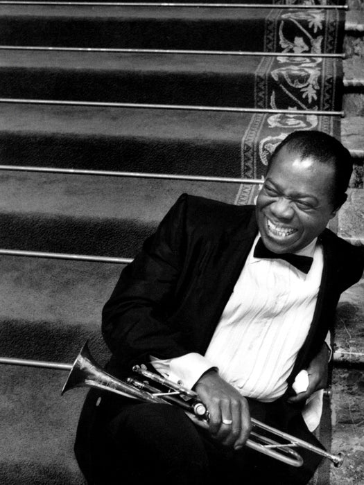 Louis Armstrong BW Portrait Saxophone Laugh Retro Rare Wall Art Print Poster