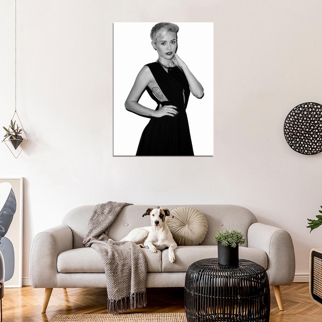 Miley Cyrus BW Tattoo Short Hair Sexy Hot Beautiful Wall Art Print Poster