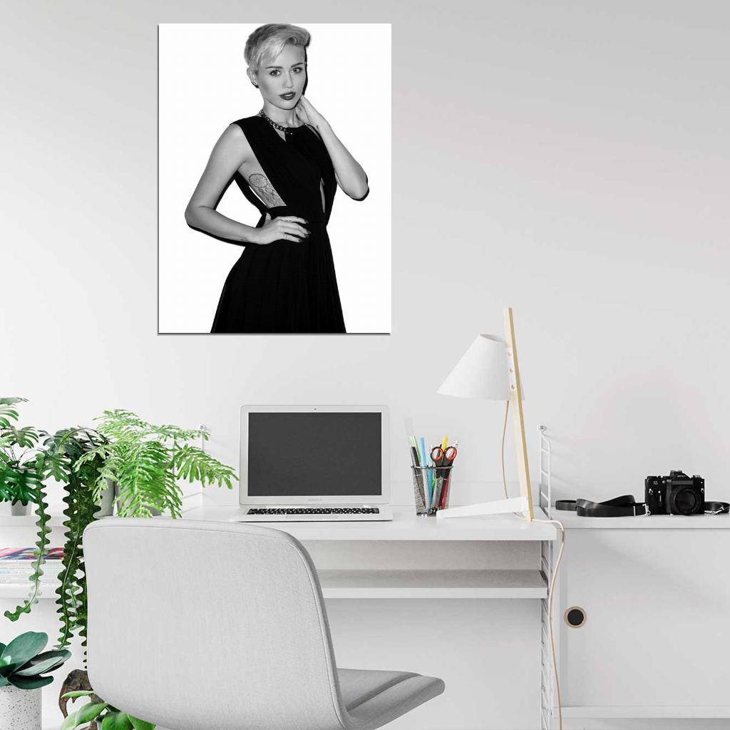 Miley Cyrus BW Tattoo Short Hair Sexy Hot Beautiful Wall Art Print Poster