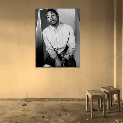 Pharrell Williams Amazing BW Portrait Shirt Handsome Wall Art Print Poster