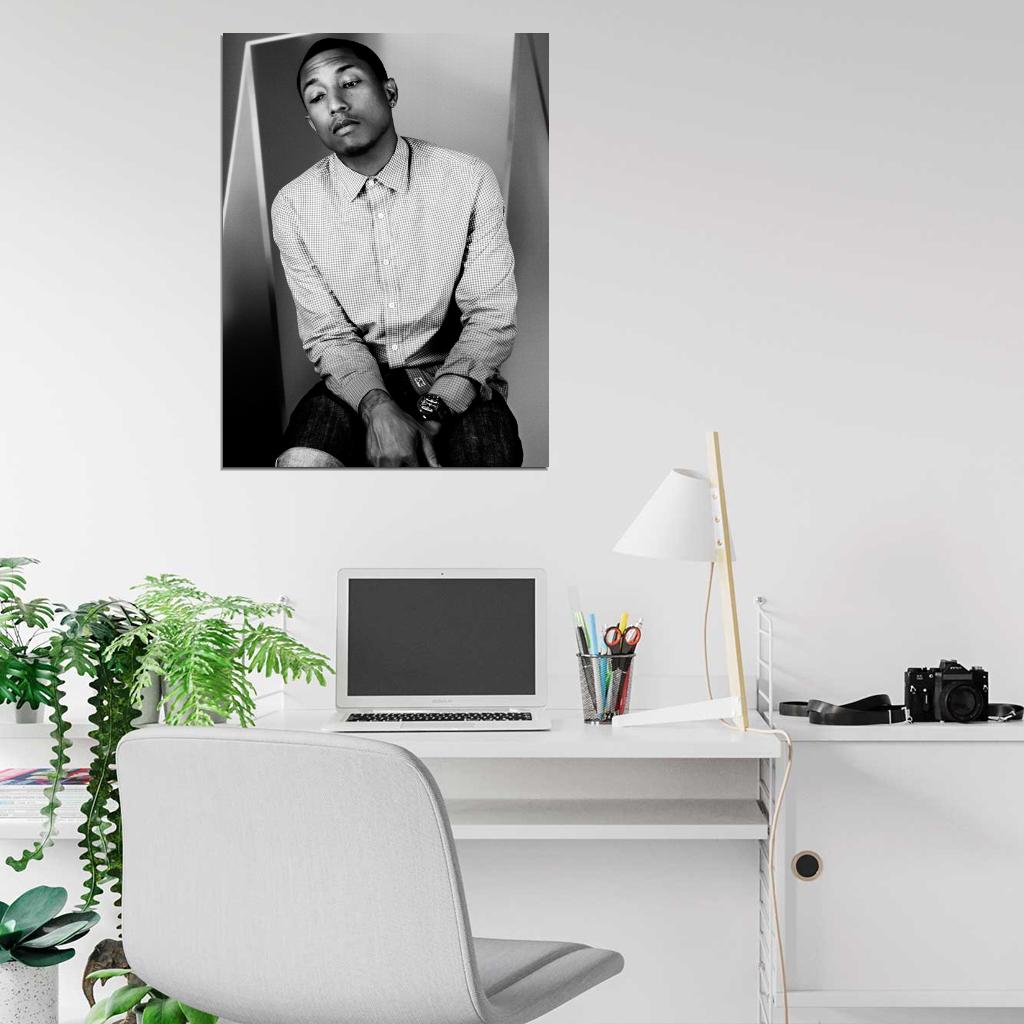Pharrell Williams Amazing BW Portrait Shirt Handsome Wall Art Print Poster