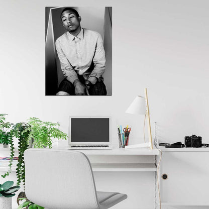 Pharrell Williams Amazing BW Portrait Shirt Handsome Wall Art Print Poster