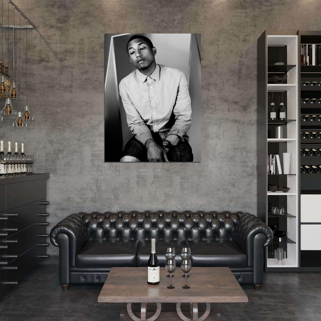Pharrell Williams Amazing BW Portrait Shirt Handsome Wall Art Print Poster