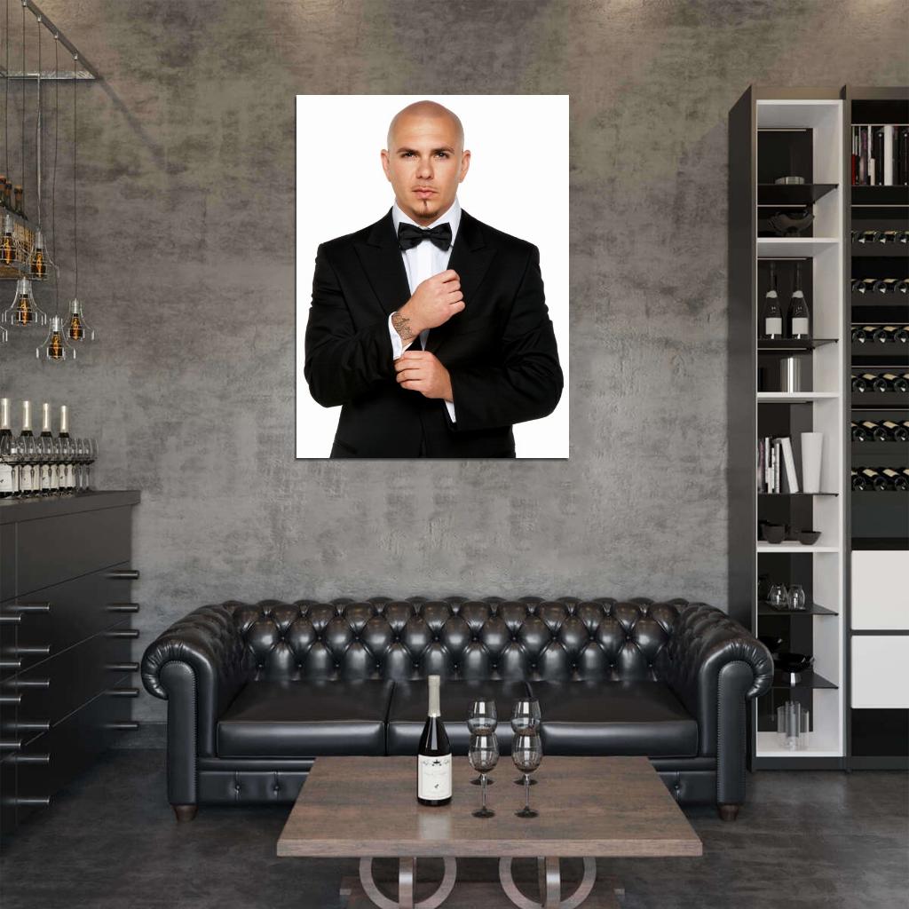 Pitbull Amazing Portrait Bowtie Music Artist Singer Wall Art Print Poster