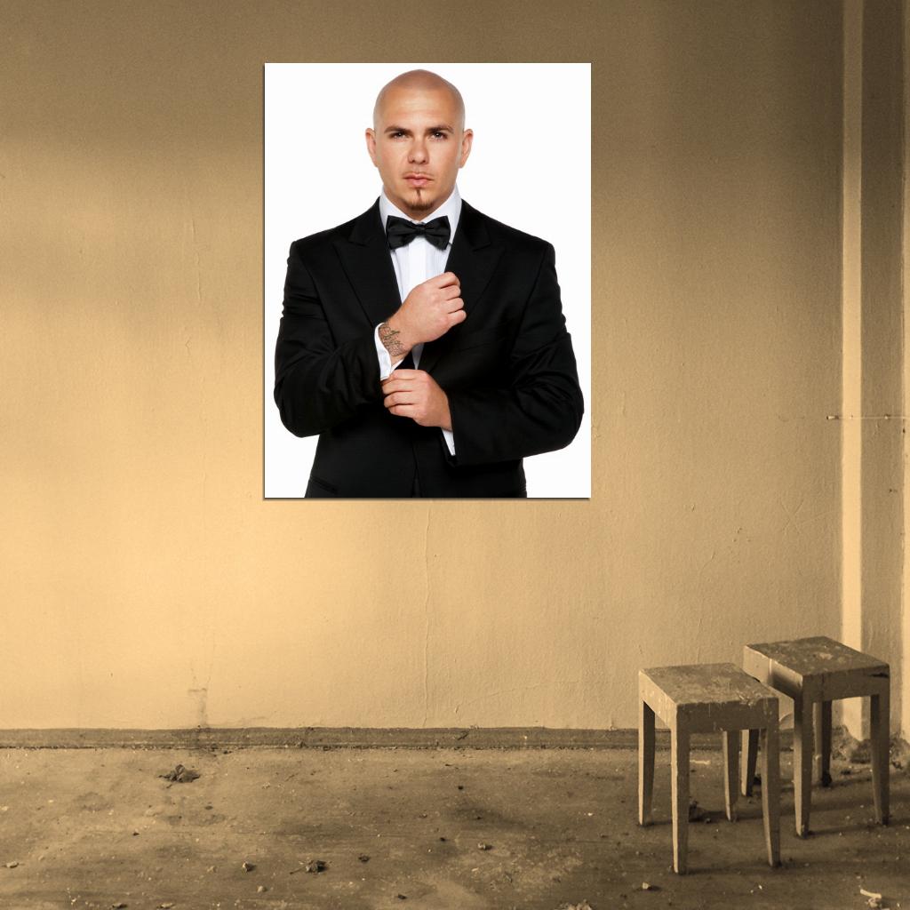 Pitbull Amazing Portrait Bowtie Music Artist Singer Wall Art Print Poster