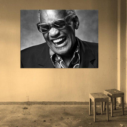 Ray Charles BW Portrait Smile Retro Music Singer Wall Art Print Poster