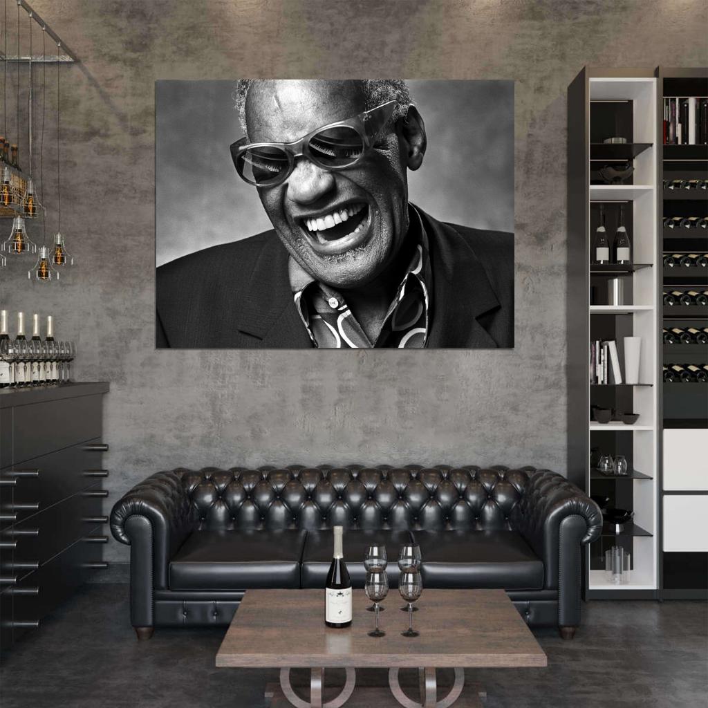 Ray Charles BW Portrait Smile Retro Music Singer Wall Art Print Poster