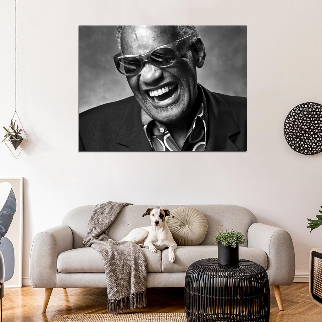 Ray Charles BW Portrait Smile Retro Music Singer Wall Art Print Poster