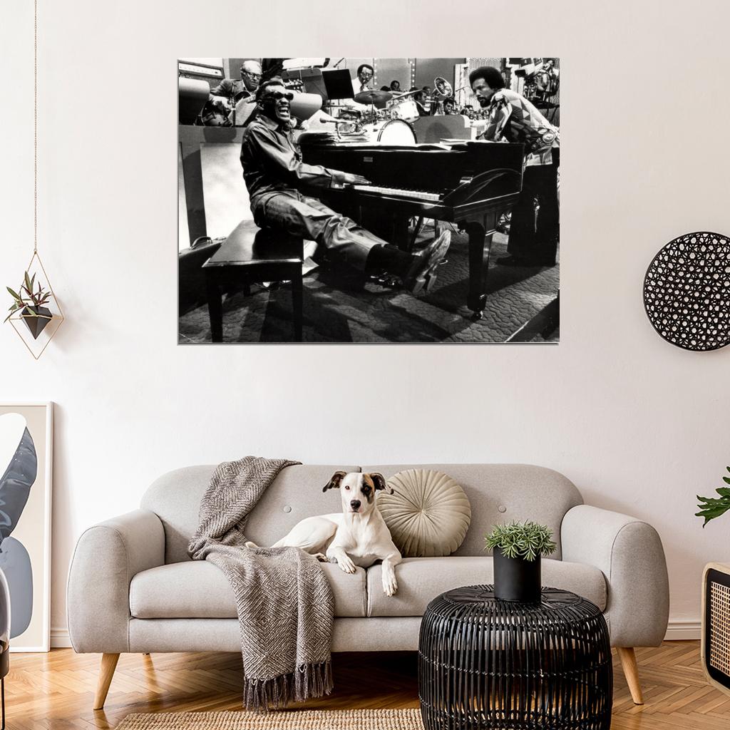Ray Charles Amazing BW Piano TV Show Retro Music Wall Art Print Poster